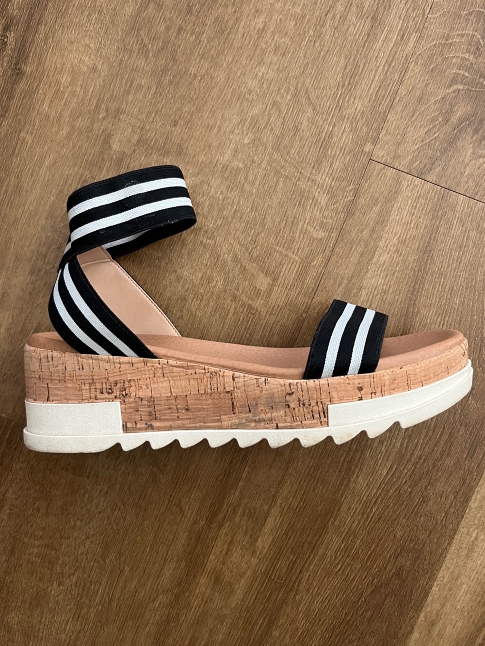 Steve Madden Black & White Striped Cork Platform Sandal